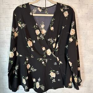 Torrid Womens blouse flowers peplum side button balloon sleeve plus size